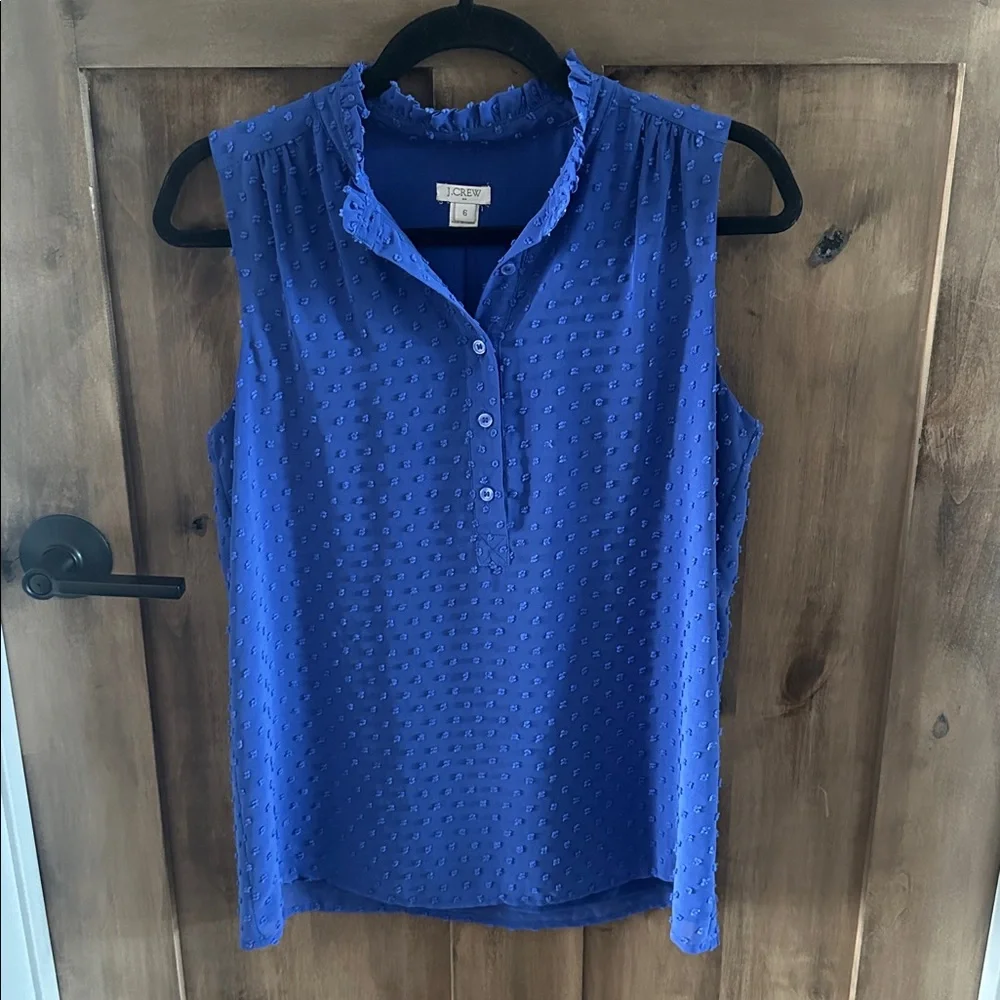 J. Crew Royal Blue Swiss Dot Sleeveless Blouse